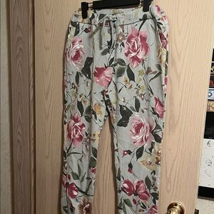 Moda Floral Track Pants - Pink and Green